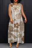Grey Blue O Neck Sleeveless Casual Daily Plus Size Straight Loose Maxi Dresses