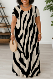 Purple Graphic Print V Neck Short Sleeve Floor Length Casual Outings Plus Size Straight Loose Maxi Dresses
