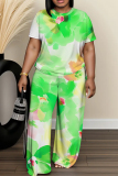 White O Neck Short Sleeve T Shirt and Wide Leg Pants Casual Daily Plus Size Two Piece Trouser Set