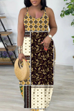 Dark Brown Sleeveless Backless Spaghetti Strap Floor Length Casual Outings Straight Loose Maxi Slip Dresses