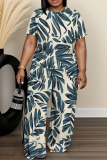 White O Neck Short Sleeve T Shirt and Wide Leg Pants Casual Daily Plus Size Two Piece Trouser Set