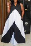 Casual Patchwork Contrast V Neck Long Dresses