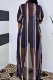 Casual Chain print See-Through Cardigan Turndown Collar Outerwear