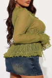 Sexy Hot Solid Color Lace See-Through Belted V Neck Tops
