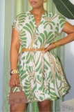 Casual Daily Print Buttons V Neck Shirt Dresses (Without Belt)