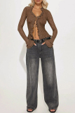 Sexy Hot Solid Color Lace See-Through Belted V Neck Tops