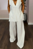 Casual Daily Solid Color Basic V Neck Sleeveless Two Pieces