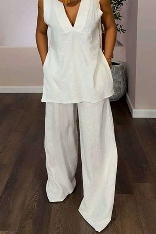 Casual Daily Solid Color Basic V Neck Sleeveless Two Pieces