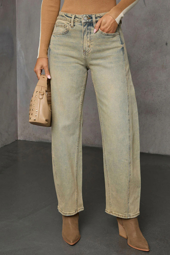 Casual Daily Solid Color Pocket High Waist Regular Denim Jeans