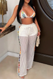 Sexy Patchwork See-Through Turndown Collar Long Sleeve Three Piece Set