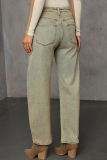 Casual Daily Solid Color Pocket High Waist Regular Denim Jeans