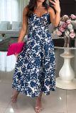 Sexy Casual Vacation Floral Print Backless Spaghetti Strap Long Dresses