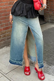 Casual Daily Solid Color Slit High Waist Regular Denim Skirts