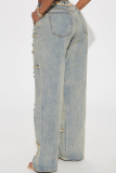 Casual Daily Solid Color Ripped Patchwork Mid Waist Regular Denim Jeans