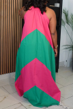 Casual Patchwork Contrast V Neck Long Dresses