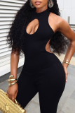 Sexy Solid Color Hollow Out O Neck Skinny Jumpsuits