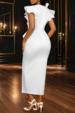 Party Formal Elegant Solid Color Flowers Slit V Neck Long Dresses