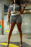 Casual Daily Print Buttons Patchwork Button Collar Short Sleeve Two Pieces