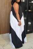 Casual Patchwork Contrast V Neck Long Dresses