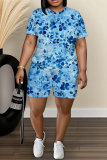 Casual Daily Print Basic O Neck Short Sleeve Two Pieces