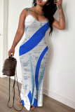 Sexy Casual Daily Print Backless Spaghetti Strap Long Dresses