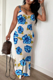 Sexy Casual Print Backless Spaghetti Strap Long Dresses