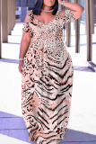 Casual Daily Print Hollow Out V Neck Long Plus Size Dresses