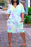 Casual Daily Print Pocket V Neck Short Sleeve Short Sleeve Dress