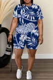 Casual Daily Print Basic O Neck Short Sleeve Two Pieces