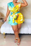 Sexy Casual Daily Print Backless Belted Regular Rompers