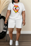 Casual Daily Print Basic O Neck Short Sleeve Two Pieces