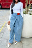 Casual Street Daily Solid Color Ruched High Waist Regular Denim Jeans