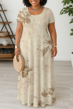 Casual Daily Plants Print Basic O Neck Long Plus Size Dresses