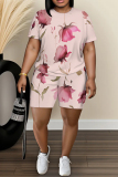 Casual Daily Print Basic O Neck Short Sleeve Two Pieces