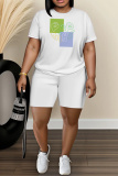Casual Daily Print Basic O Neck Short Sleeve Two Pieces