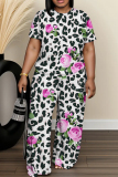 Casual Daily Print Basic O Neck Short Sleeve Two Pieces