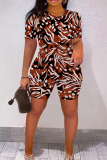 Casual Daily Print Basic O Neck Short Sleeve Two Pieces