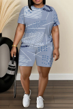 Casual Daily Print Basic O Neck Short Sleeve Two Pieces