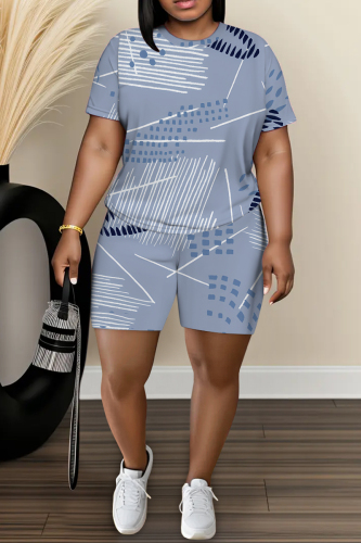 Casual Daily Print Basic O Neck Short Sleeve Two Pieces