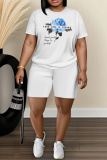 Casual Daily Print Basic O Neck Short Sleeve Two Pieces