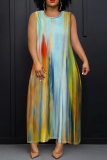 Casual Daily Print Basic O Neck Long Plus Size Dresses