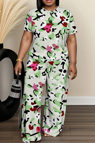 Casual Daily Print Basic O Neck Short Sleeve Two Pieces