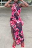 Sexy Print Slit Turtleneck Long Dresses