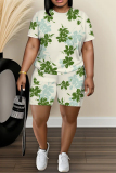 Casual Daily Print Basic O Neck Short Sleeve Two Pieces