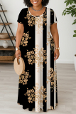 Casual Daily Print Basic O Neck Long Plus Size Dresses
