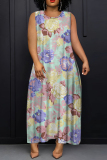 Casual Daily Print Basic O Neck Long Plus Size Dresses