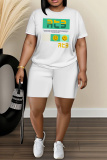 Casual Daily Print Basic O Neck Short Sleeve Two Pieces