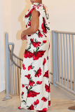 Sexy Floral Print Backless Pile Heap Collar Long Dresses