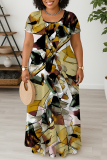 Casual Daily Print Basic O Neck Long Plus Size Dresses