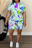 Casual Daily Print Basic O Neck Short Sleeve Two Pieces